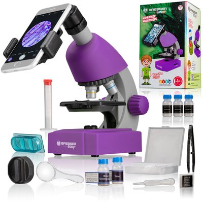 Мікроскоп Bresser Junior 40x-640x Purple з набором для дослідів і адаптером для смартфона (8851300GSF000) 923893 фото