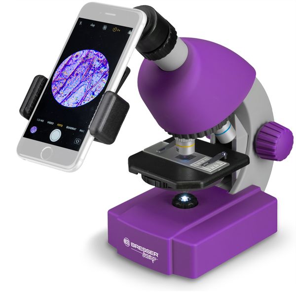 Мікроскоп Bresser Junior 40x-640x Purple з набором для дослідів і адаптером для смартфона (8851300GSF000) 923893 фото