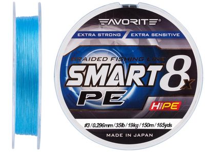 Шнур Favorite Smart PE 8x 150м (sky blue) #3/0.296mm 35lb/19kg 16931078 фото