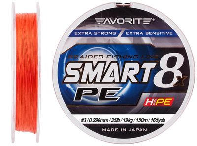 Шнур Favorite Smart PE 8x 150м (red orange) #3/0.296mm 35lb/19kg 16931087 фото