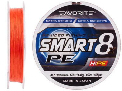 Шнур Favorite Smart PE 8x 150м (red orange) #1.5/0.202mm 17lb/11.4kg 16931084 фото