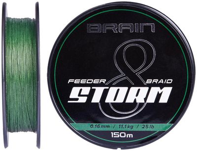 Шнур Brain Storm 8X (green) 150м 0.18мм 27lb/12.2kg 18585174 фото