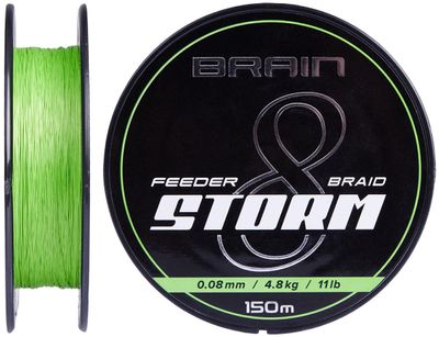 Шнур Brain Storm 8X (lime) 150m 0.12mm 16lb/7.4kg 18585198 фото