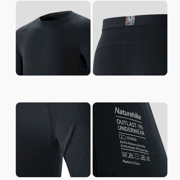 Комплект термобілизни чоловічої Naturehike NH22NY001, демісезон, розмір XL, чорний 96390 фото