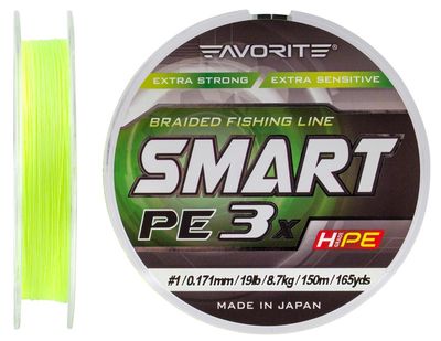 Шнур Favorite Smart PE 3x 150м (fl.yellow) #1/0.171mm 19lb/8.7kg 16931058 фото