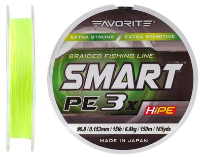 Шнур Favorite Smart PE 3x 150м (fl.yellow) #0.8/0.153mm 15lb/6.8kg 16931057 фото