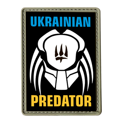 Шеврон прямокутний - чорний фон - Ukrainian Predator (білий) ПВХ 03.030.03 фото