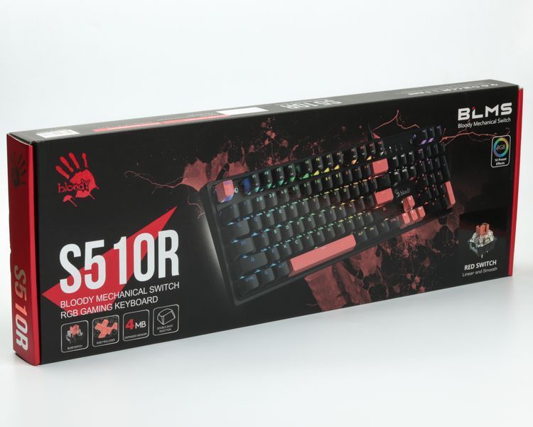 Механическая клавиатура A4Tech Bloody S510R Fire Black, красные свечи, черная, RGB подсветка клавиш, USB S510R (Fire Black) 1606183 фото