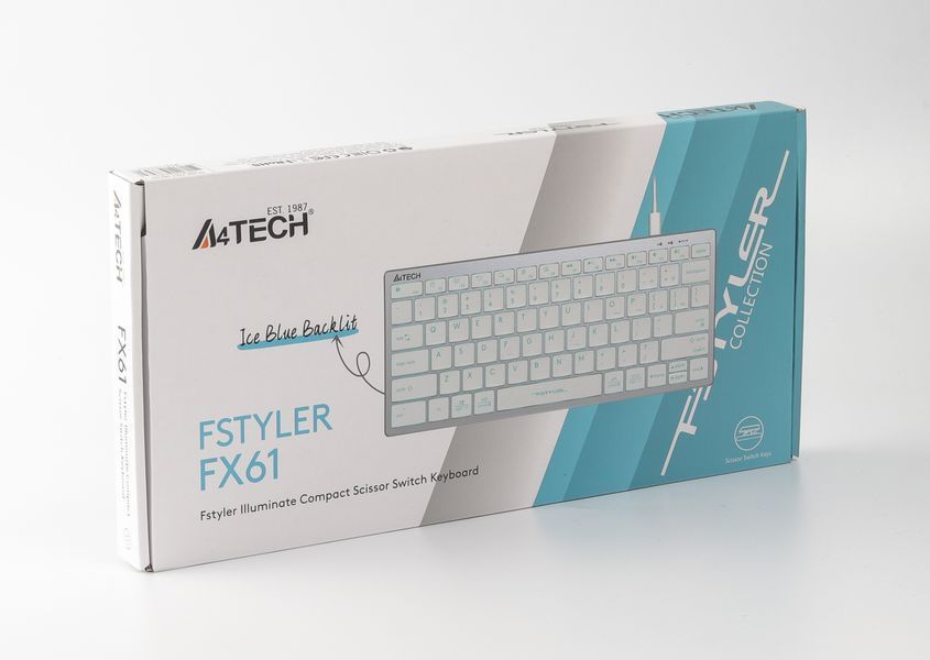 Клавіатура A4-Tech Fstyler FX61, білий колір, USB, блакитне підсвічування FX61 USB (White) 1605609 фото