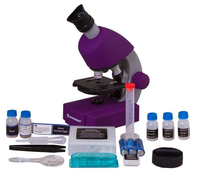 Мікроскоп Bresser Junior 40x-640x Purple з набором для дослідів і адаптером для смартфона 8851300GSF000 фото