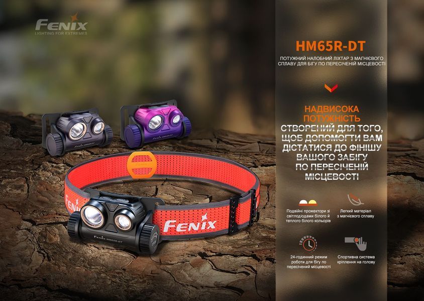 Ліхтар налобний для бігу Fenix HM65R-DT, Чорний 94434 фото