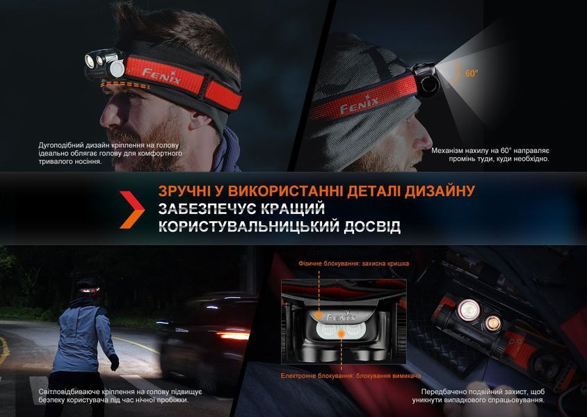 Ліхтар налобний для бігу Fenix HM65R-DT, Чорний 94434 фото