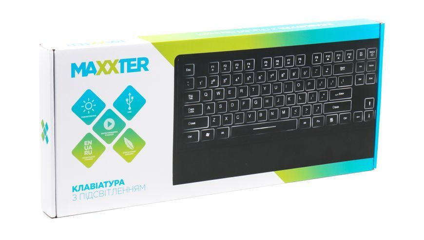 Клавіатура Maxxter KB-301-UL, USB, підсвітлення клавіш, чорного кольору KB-301-UL 0200262 фото