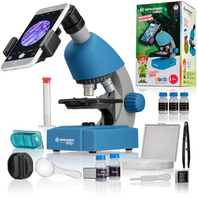 Микроскоп Bresser Junior 40x-640x Blue с набором для опытов и адаптером для смартфона (8851300WXH000) 923892 фото