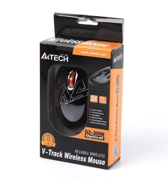 Миша A4-G3-300N USB V-Track , бездротова, 1000dpi, чорний + помаранчевий G3-300N (Black+Orange) 1604185 фото