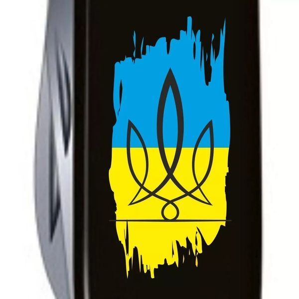 Швейцарский нож Victorinox Huntsman Ukraine 91мм 15 функций Черный Трезубец фигурный на фоне флага (1.3713.3_T1026u) V77552968 фото