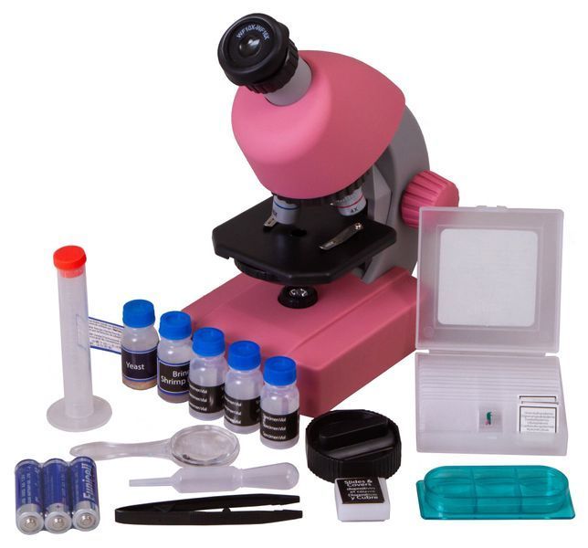Микроскоп Bresser Junior 40x-640x Pink с набором для опытов и адаптером для смартфона 8851300CRG000 фото