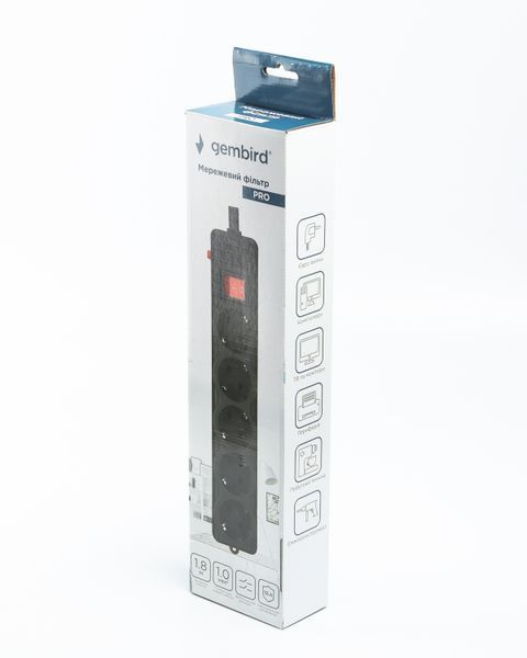 Мережевий фільтр, чорний, Gembird SPG5-G-6B-PRO, 5 розеток SPG5-G-6B-PRO 1605562 фото