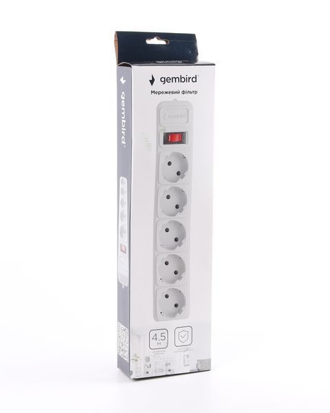 Сетевой фильтр Gembird SPG5-G-10MG, 10 м кабель, 5 розеток, серого цвета SPG5-G-10MG 1004127 фото