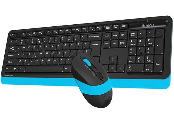 A4Tech Fstyler FG1010S, комплект беспроводной клавиатуры с мышью, черный+голубой цвет FG1010S (Blue) 1605452 фото