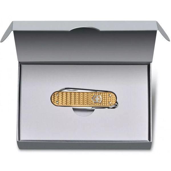Швейцарский нож Victorinox Classic SD Precious Alox Brass Gold 58 мм 5 функций Золотистый рифленый (0.6221.408G) V77552882 фото