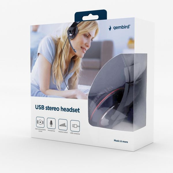 Наушники с микрофоном Gembird MHS-U-001, USB интерфейс, глянцевый черный цвет MHS-U-001 0600214 фото