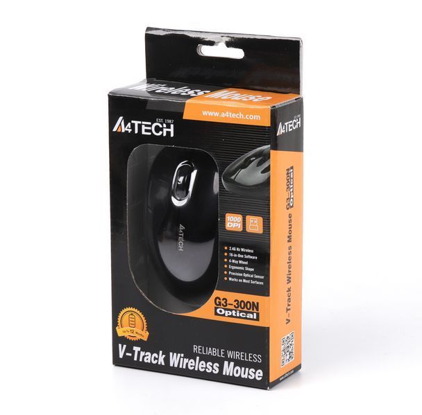 Миша A4-G3-300N USB V-Track , бездротова, 1000dpi, чорний + сріблястий G3-300N (Black+Silver) 1604186 фото