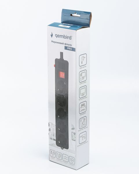 Мережевий фільтр, чорний, Gembird SPG5-G-10B-PRO, 5 розеток SPG5-G-10B-PRO 1605563 фото