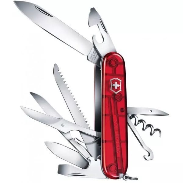 Швейцарський ніж Victorinox Huntsman 91 мм 15 функцій Червоний напівпрозорий у блістері (1.3713.TB1) V77552947 фото