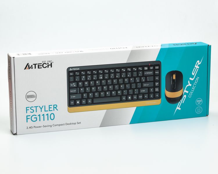 A4Tech Fstyler FG1110, комплект беспроводной клавиатуры с мышью, черный цвет FG1110 (Bumblebee) 1606196 фото