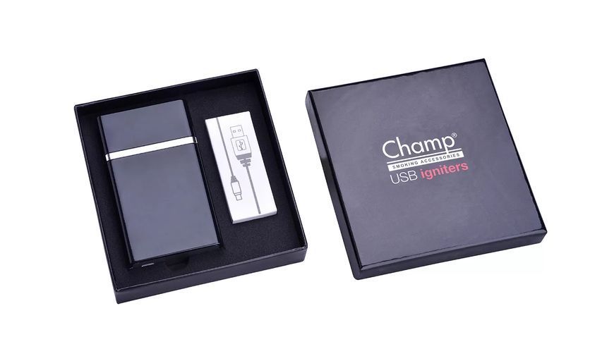 Портсигар с встроенной зажигалкой Champ Cigarette Case + Usb Igniter - DL-8 Черный (40400317BL) V77554032 фото