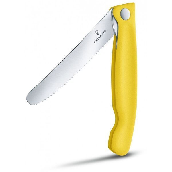 Ніж кухонний складний Victorinox SwissClassic 11 см Серрейтор заокруглений Жовтий блістер 6.7836.F8B 4009022 фото