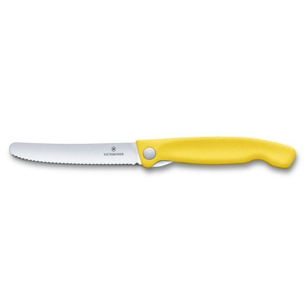 Ніж кухонний складний Victorinox SwissClassic 11 см Серрейтор заокруглений Жовтий блістер 6.7836.F8B 4009022 фото