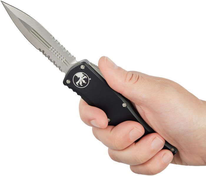 Нож Microtech Hera Double Edge Stonewash Black Полусеррейтор 702-11 14090559 фото