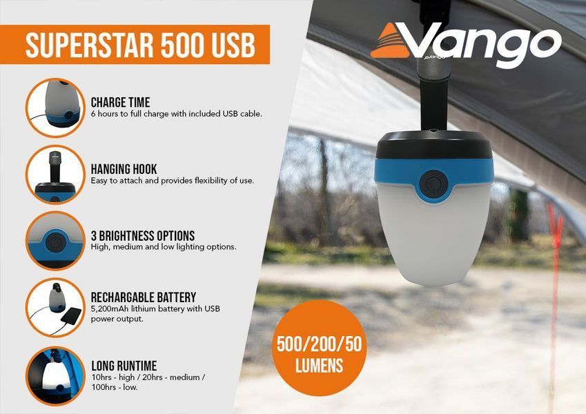 Ліхтар кемпінговий Vango Superstar 500 Recharge USB River Blue (ACSLANTRN3KSW69) 930846 фото