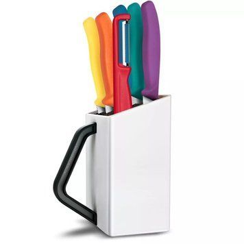 Набір кухонний 5 ножів, овочечистка з підставкою Victorinox SWISS Classic Cutlery Block різнокольорові, пластик Білий 6.7126.6C1 V77554377 фото