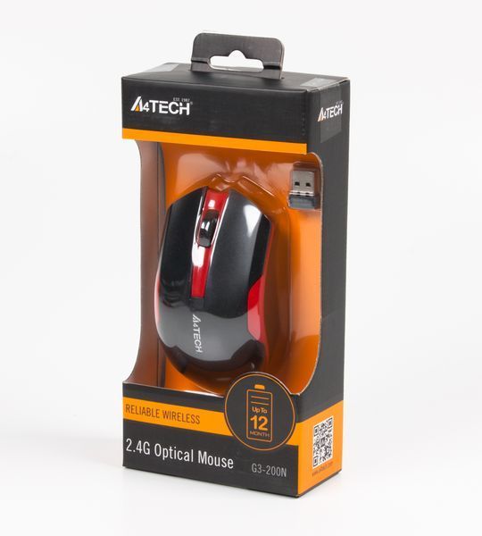 Мышь A4Tech G3-200 N USB V-Track, беспроводная, 1000dpi, черная+красный G3-200N (Black+Red) 0202863 фото