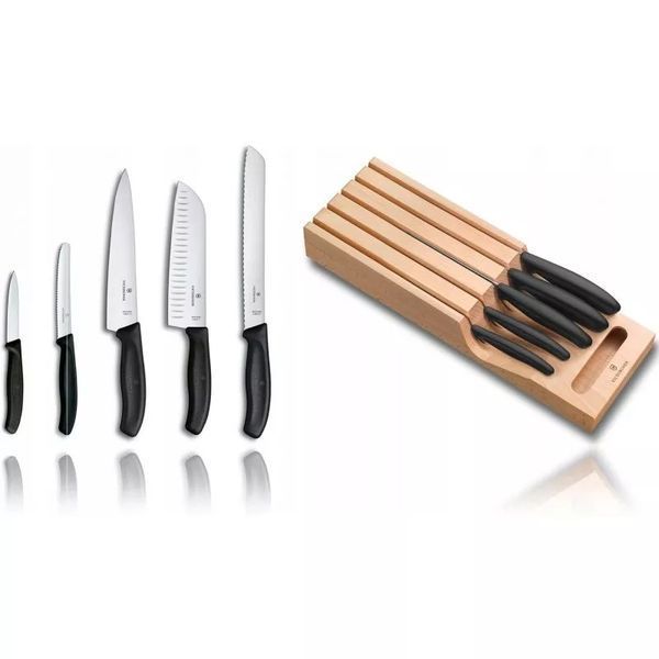 Набор кухонных ножей и подставки Victorinox Swiss Classic In-Drawer 6 предметов Черные (6.7143.5) V77551900 фото