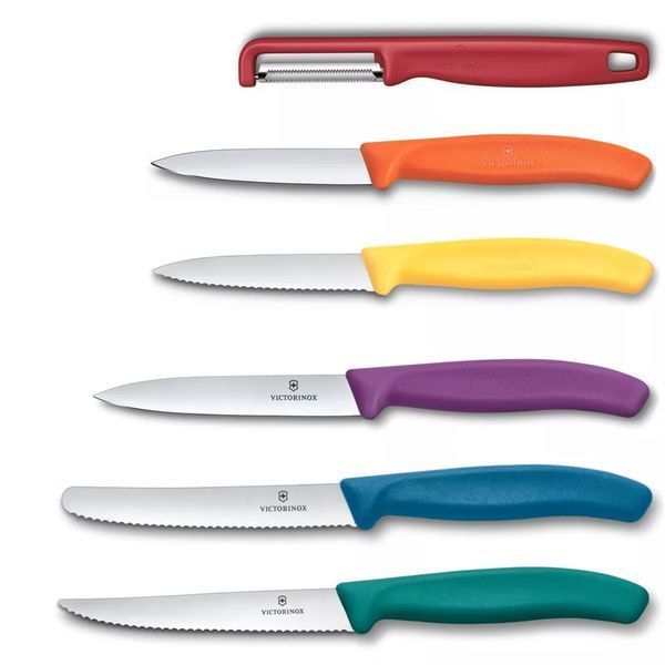 Набор кухонный Victorinox 5 ножей, овощечистка с подставкой SWISS Classic Cutlery Block разноцветные, пластик белый 6.7126.6C1 V77554377 фото