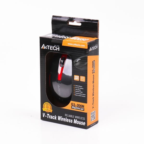 Мышь A4Tech G3-200 N USB V-Track, беспроводная, 1000dpi, черная+красный G3-200N (Black+Red) 0202863 фото