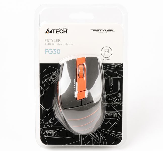 Мышь беспроводная A4Tech Fstyler FG30 (Orange), USB, цвет черный+оранжевый FG30 (Orange) 1604194 фото