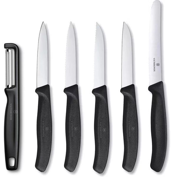 Набір для чистки овочів 6 шт Victorinox Swiss Classic Paring Set 5 ножів, овочечистка, Чорний, подарункова коробка 6.7113.61G V77554373 фото