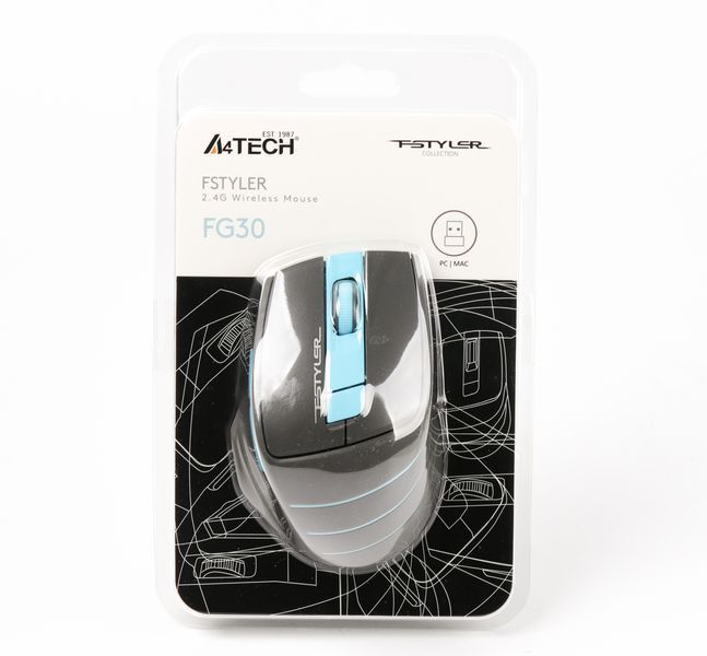 Мышь беспроводная A4Tech Fstyler FG30 (Blue), USB, цвет черный+голубой FG30 (Blue) 1604195 фото