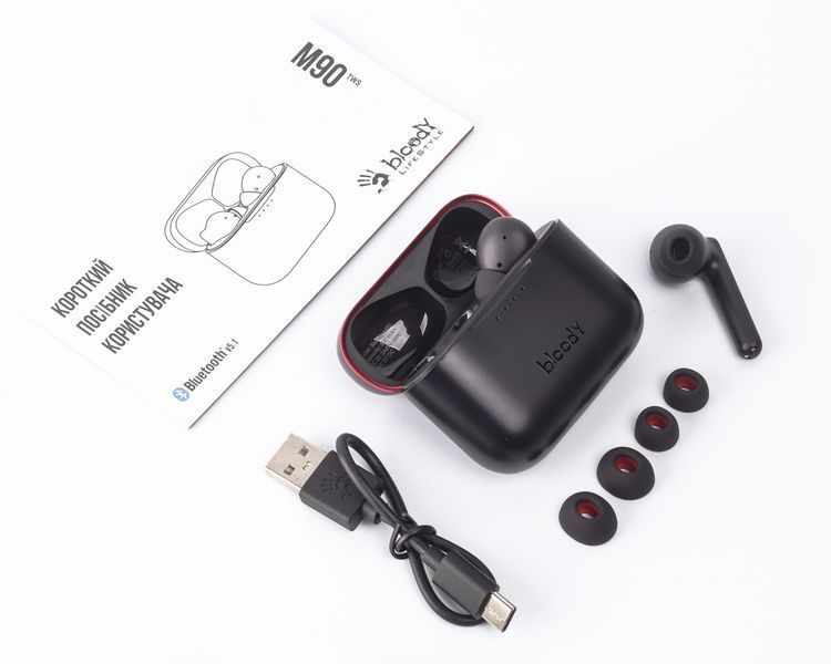 Наушники вакуумные вкладыши Bloody M90, беспроводные, цвет черный с красным. M90 Bloody (Black+Red) 1605217 фото