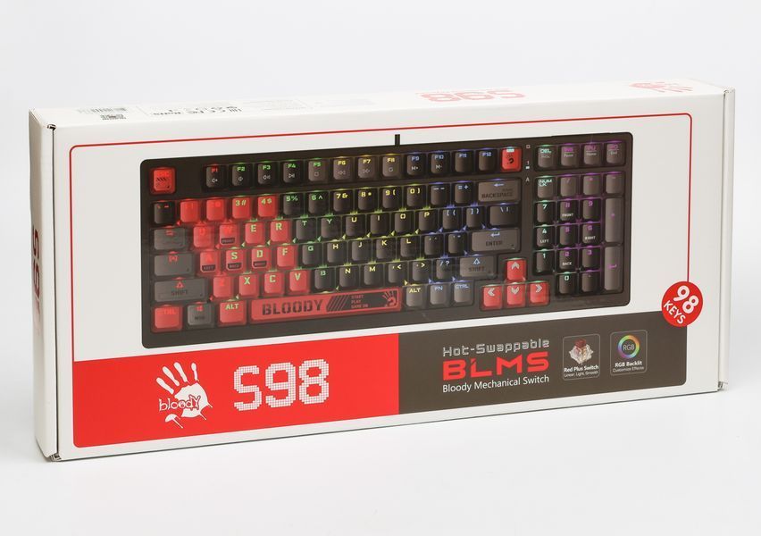 Механическая клавиатура A4Tech Bloody S98, красные светящиеся, RGB подсветка клавиш, USB, черно-красный S98 Bloody (Sports Red) 1605969 фото