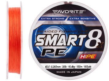 Шнур Favorite Smart PE 8x 150м (red orange) #2.5/0.265mm 30lb/16.4kg 16931086 фото