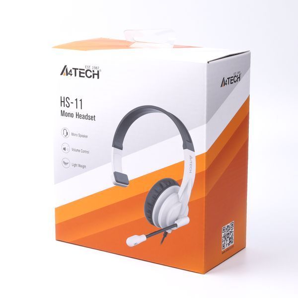 A4Tech HS-11 наушники с микрофоном и регулятором громкости, цвет черный+белый HS-11 (Black + White) 1605302 фото