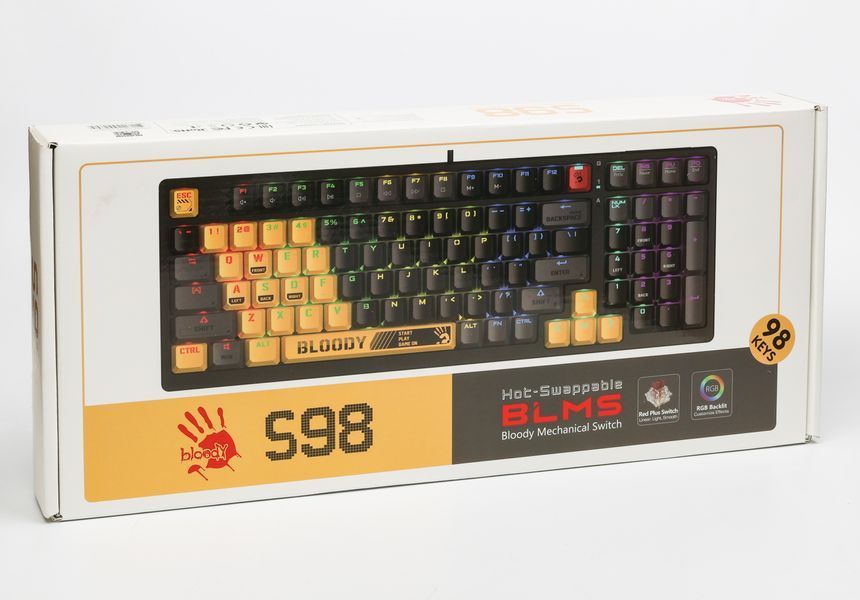 Механічна клавіатура A4Tech Bloody S98, червоні світчі, RGB підсвічування клавіш, USB, чорно-жовтий S98 Bloody (Sports Lime) 1605970 фото