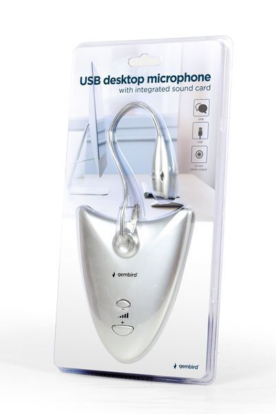Микрофон настольный MIC-DU-01, USB-подключение, встроенная звуковая карта, серебристый цвет MIC-DU-01 1605025 фото