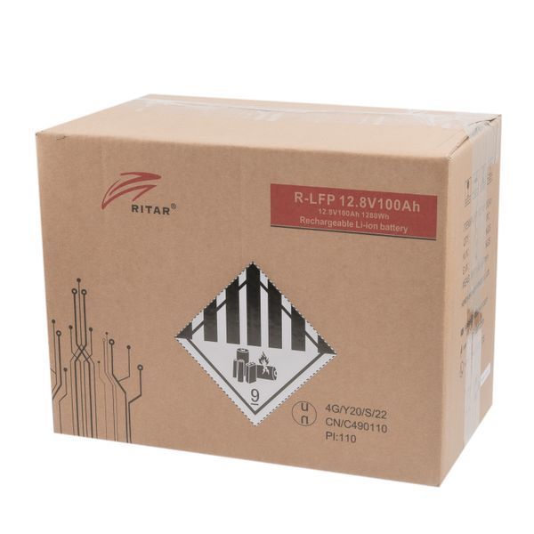 Акумуляторна електрична батарея літієва Ritar R-LFP12.8V100Ah, 12 В 100 Aгод, LiFePo4 R-LFP12.8V100Ah 1605690 фото